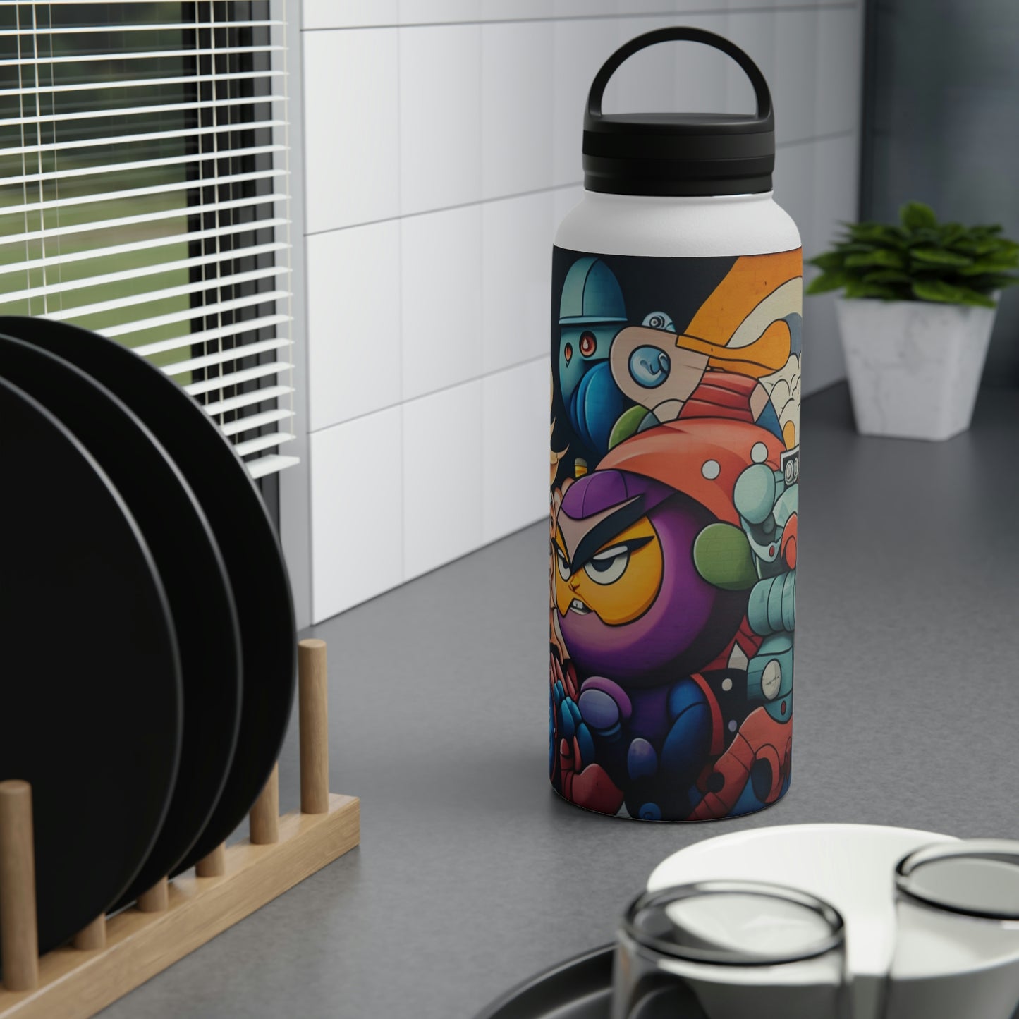 Stainless Steel Water Bottle, Handle Lid